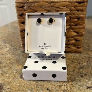 NIB Kate Spade New York Earrings Stud Cut Emerald CZ black Gold Flying Colors